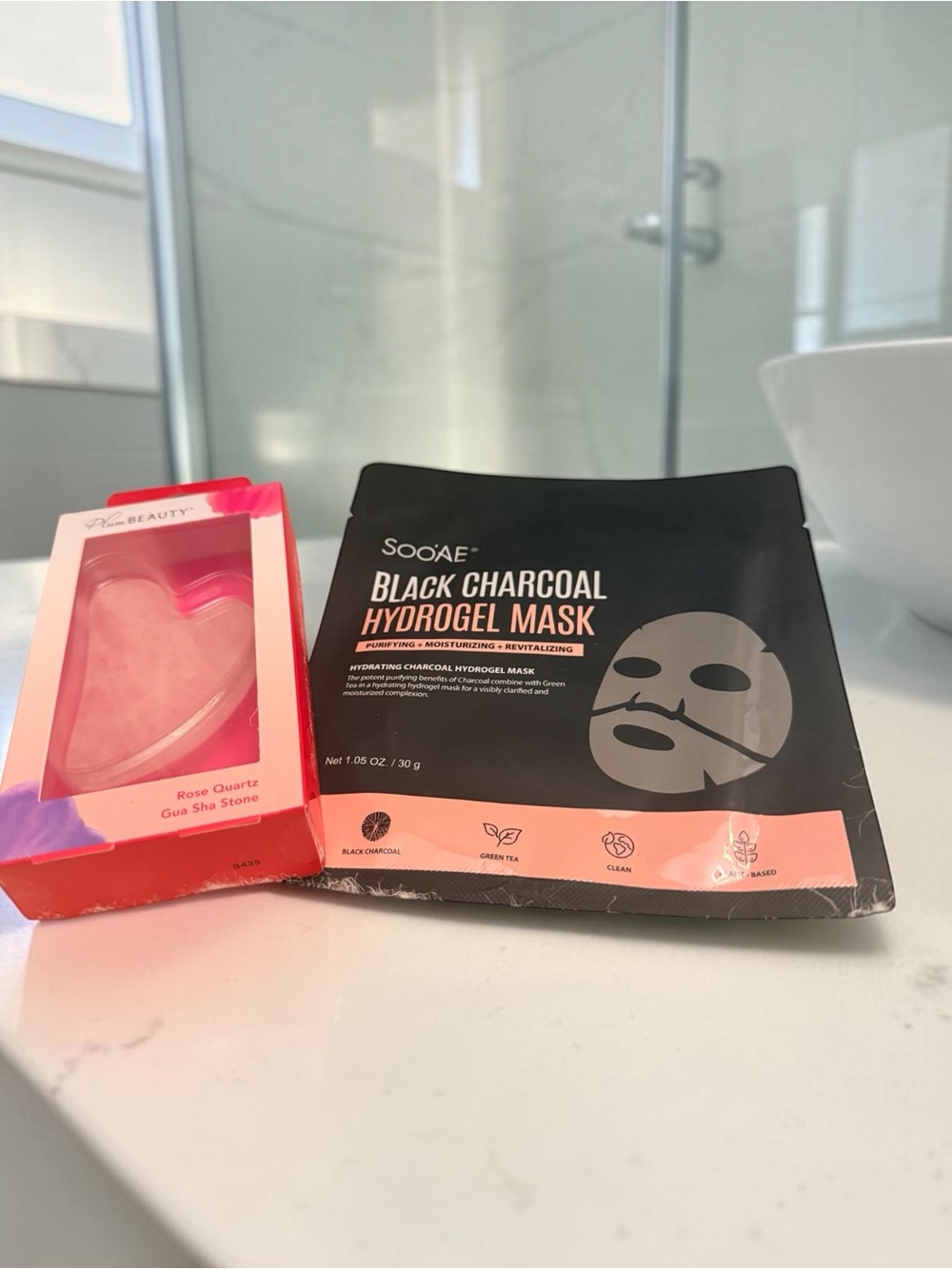 Rose Quartz Gua Sha & Black Charcoal Hydrogel Face Mask Set (New in Packages)
